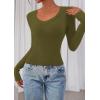imagePRETTYGARDEN Womens Long Sleeve T Shirts 2025 Fall Trendy Deep V Neck Slim Fit Basic Crop Tops Casual Going Out TopArmy Green