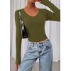 imagePRETTYGARDEN Womens Long Sleeve T Shirts 2025 Fall Trendy Deep V Neck Slim Fit Basic Crop Tops Casual Going Out TopArmy Green