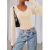 imagePRETTYGARDEN Womens Long Sleeve T Shirts 2025 Fall Trendy Deep V Neck Slim Fit Basic Crop Tops Casual Going Out TopBeige