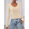 imagePRETTYGARDEN Womens Long Sleeve T Shirts 2025 Fall Trendy Deep V Neck Slim Fit Basic Crop Tops Casual Going Out TopBeige