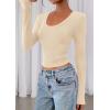 imagePRETTYGARDEN Womens Long Sleeve T Shirts 2025 Fall Trendy Deep V Neck Slim Fit Basic Crop Tops Casual Going Out TopBeige