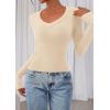 imagePRETTYGARDEN Womens Long Sleeve T Shirts 2025 Fall Trendy Deep V Neck Slim Fit Basic Crop Tops Casual Going Out TopBeige
