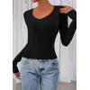 imagePRETTYGARDEN Womens Long Sleeve T Shirts 2025 Fall Trendy Deep V Neck Slim Fit Basic Crop Tops Casual Going Out TopBlack