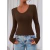 imagePRETTYGARDEN Womens Long Sleeve T Shirts 2025 Fall Trendy Deep V Neck Slim Fit Basic Crop Tops Casual Going Out TopBrown