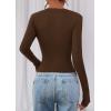 imagePRETTYGARDEN Womens Long Sleeve T Shirts 2025 Fall Trendy Deep V Neck Slim Fit Basic Crop Tops Casual Going Out TopBrown