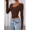 imagePRETTYGARDEN Womens Long Sleeve T Shirts 2025 Fall Trendy Deep V Neck Slim Fit Basic Crop Tops Casual Going Out TopBrown