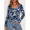 imagePRETTYGARDEN Womens Long Sleeve T Shirts 2025 Fall Trendy Deep V Neck Slim Fit Basic Crop Tops Casual Going Out TopDark Blue Floral