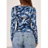 imagePRETTYGARDEN Womens Long Sleeve T Shirts 2025 Fall Trendy Deep V Neck Slim Fit Basic Crop Tops Casual Going Out TopDark Blue Floral