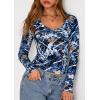 imagePRETTYGARDEN Womens Long Sleeve T Shirts 2025 Fall Trendy Deep V Neck Slim Fit Basic Crop Tops Casual Going Out TopDark Blue Floral