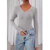 imagePRETTYGARDEN Womens Long Sleeve T Shirts 2025 Fall Trendy Deep V Neck Slim Fit Basic Crop Tops Casual Going Out TopGrey