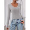 imagePRETTYGARDEN Womens Long Sleeve T Shirts 2025 Fall Trendy Deep V Neck Slim Fit Basic Crop Tops Casual Going Out TopGrey