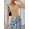 imagePRETTYGARDEN Womens Long Sleeve T Shirts 2025 Fall Trendy Deep V Neck Slim Fit Basic Crop Tops Casual Going Out TopKhaki