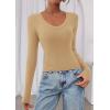 imagePRETTYGARDEN Womens Long Sleeve T Shirts 2025 Fall Trendy Deep V Neck Slim Fit Basic Crop Tops Casual Going Out TopKhaki