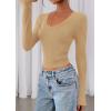 imagePRETTYGARDEN Womens Long Sleeve T Shirts 2025 Fall Trendy Deep V Neck Slim Fit Basic Crop Tops Casual Going Out TopKhaki