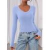imagePRETTYGARDEN Womens Long Sleeve T Shirts 2025 Fall Trendy Deep V Neck Slim Fit Basic Crop Tops Casual Going Out TopLight Blue