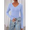 imagePRETTYGARDEN Womens Long Sleeve T Shirts 2025 Fall Trendy Deep V Neck Slim Fit Basic Crop Tops Casual Going Out TopLight Blue