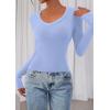 imagePRETTYGARDEN Womens Long Sleeve T Shirts 2025 Fall Trendy Deep V Neck Slim Fit Basic Crop Tops Casual Going Out TopLight Blue