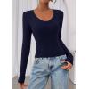 imagePRETTYGARDEN Womens Long Sleeve T Shirts 2025 Fall Trendy Deep V Neck Slim Fit Basic Crop Tops Casual Going Out TopNavy Blue