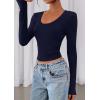 imagePRETTYGARDEN Womens Long Sleeve T Shirts 2025 Fall Trendy Deep V Neck Slim Fit Basic Crop Tops Casual Going Out TopNavy Blue