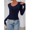 imagePRETTYGARDEN Womens Long Sleeve T Shirts 2025 Fall Trendy Deep V Neck Slim Fit Basic Crop Tops Casual Going Out TopNavy Blue