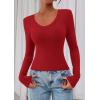 imagePRETTYGARDEN Womens Long Sleeve T Shirts 2025 Fall Trendy Deep V Neck Slim Fit Basic Crop Tops Casual Going Out TopRed