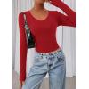 imagePRETTYGARDEN Womens Long Sleeve T Shirts 2025 Fall Trendy Deep V Neck Slim Fit Basic Crop Tops Casual Going Out TopRed