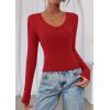 imagePRETTYGARDEN Womens Long Sleeve T Shirts 2025 Fall Trendy Deep V Neck Slim Fit Basic Crop Tops Casual Going Out TopRed