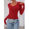 imagePRETTYGARDEN Womens Long Sleeve T Shirts 2025 Fall Trendy Deep V Neck Slim Fit Basic Crop Tops Casual Going Out TopRed