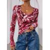 imagePRETTYGARDEN Womens Long Sleeve T Shirts 2025 Fall Trendy Deep V Neck Slim Fit Basic Crop Tops Casual Going Out TopRed Floral