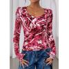 imagePRETTYGARDEN Womens Long Sleeve T Shirts 2025 Fall Trendy Deep V Neck Slim Fit Basic Crop Tops Casual Going Out TopRed Floral