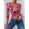 imagePRETTYGARDEN Womens Long Sleeve T Shirts 2025 Fall Trendy Deep V Neck Slim Fit Basic Crop Tops Casual Going Out TopRed Floral