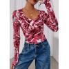 imagePRETTYGARDEN Womens Long Sleeve T Shirts 2025 Fall Trendy Deep V Neck Slim Fit Basic Crop Tops Casual Going Out TopRed Floral
