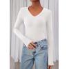 imagePRETTYGARDEN Womens Long Sleeve T Shirts 2025 Fall Trendy Deep V Neck Slim Fit Basic Crop Tops Casual Going Out TopWhite