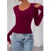 imagePRETTYGARDEN Womens Long Sleeve T Shirts 2025 Fall Trendy Deep V Neck Slim Fit Basic Crop Tops Casual Going Out TopWine Red