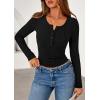 imagePRETTYGARDEN Womens Long Sleeve Tops 2025 Fall Fashion Henley Shirts Slim Fitted Ribbed Knit Tees Blouses Going Out OutfitsBlack
