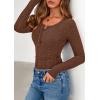 imagePRETTYGARDEN Womens Long Sleeve Tops 2025 Fall Fashion Henley Shirts Slim Fitted Ribbed Knit Tees Blouses Going Out OutfitsBrown