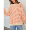imagePRETTYGARDEN Womens Striped Oversized Sweatshirt Color Block Crew Neck Long Sleeve Casual Loose Pullover Top Y2K ClothesApricot Orange