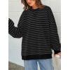 imagePRETTYGARDEN Womens Striped Oversized Sweatshirt Color Block Crew Neck Long Sleeve Casual Loose Pullover Top Y2K ClothesBlack Dark Grey