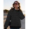 imagePRETTYGARDEN Womens Striped Oversized Sweatshirt Color Block Crew Neck Long Sleeve Casual Loose Pullover Top Y2K ClothesBlack Dark Grey