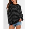 imagePRETTYGARDEN Womens Striped Oversized Sweatshirt Color Block Crew Neck Long Sleeve Casual Loose Pullover Top Y2K ClothesBlack Dark Grey