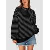 imagePRETTYGARDEN Womens Striped Oversized Sweatshirt Color Block Crew Neck Long Sleeve Casual Loose Pullover Top Y2K ClothesBlack Dark Grey