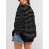 imagePRETTYGARDEN Womens Striped Oversized Sweatshirt Color Block Crew Neck Long Sleeve Casual Loose Pullover Top Y2K ClothesBlack Dark Grey