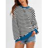 imagePRETTYGARDEN Womens Striped Oversized Sweatshirt Color Block Crew Neck Long Sleeve Casual Loose Pullover Top Y2K ClothesBlack White