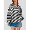 imagePRETTYGARDEN Womens Striped Oversized Sweatshirt Color Block Crew Neck Long Sleeve Casual Loose Pullover Top Y2K ClothesBlack White