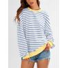 imagePRETTYGARDEN Womens Striped Oversized Sweatshirt Color Block Crew Neck Long Sleeve Casual Loose Pullover Top Y2K ClothesBlue Beige