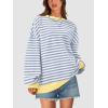 imagePRETTYGARDEN Womens Striped Oversized Sweatshirt Color Block Crew Neck Long Sleeve Casual Loose Pullover Top Y2K ClothesBlue Beige