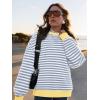 imagePRETTYGARDEN Womens Striped Oversized Sweatshirt Color Block Crew Neck Long Sleeve Casual Loose Pullover Top Y2K ClothesBlue Beige