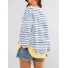 imagePRETTYGARDEN Womens Striped Oversized Sweatshirt Color Block Crew Neck Long Sleeve Casual Loose Pullover Top Y2K ClothesBlue Beige