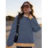 imagePRETTYGARDEN Womens Striped Oversized Sweatshirt Color Block Crew Neck Long Sleeve Casual Loose Pullover Top Y2K ClothesBlue Navy