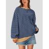imagePRETTYGARDEN Womens Striped Oversized Sweatshirt Color Block Crew Neck Long Sleeve Casual Loose Pullover Top Y2K ClothesBlue Navy